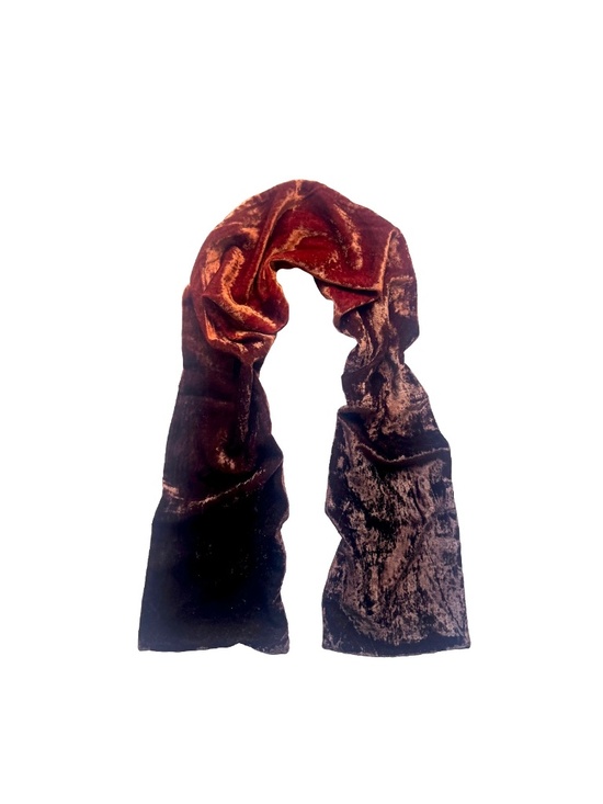 Accessories - Ombre Orange & Brown Crushed Velvet Silk Scarf